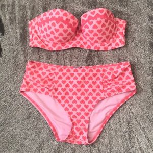 Aerie pink heart bikini s/p bottom 34b top new